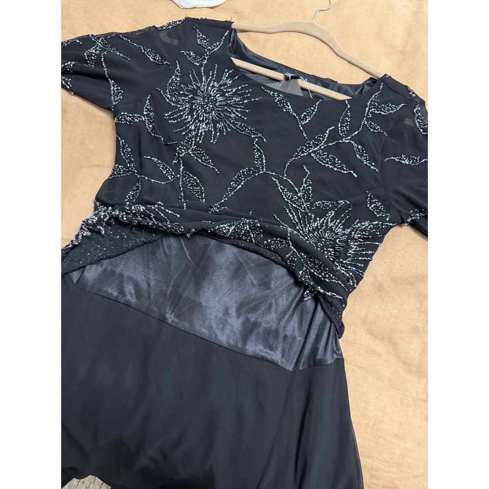 J Kara Black Beaded Floral Chiffon Gown 3/4 Sleeve Formal Evening Dress 8P NWT - Picture 12 of 13